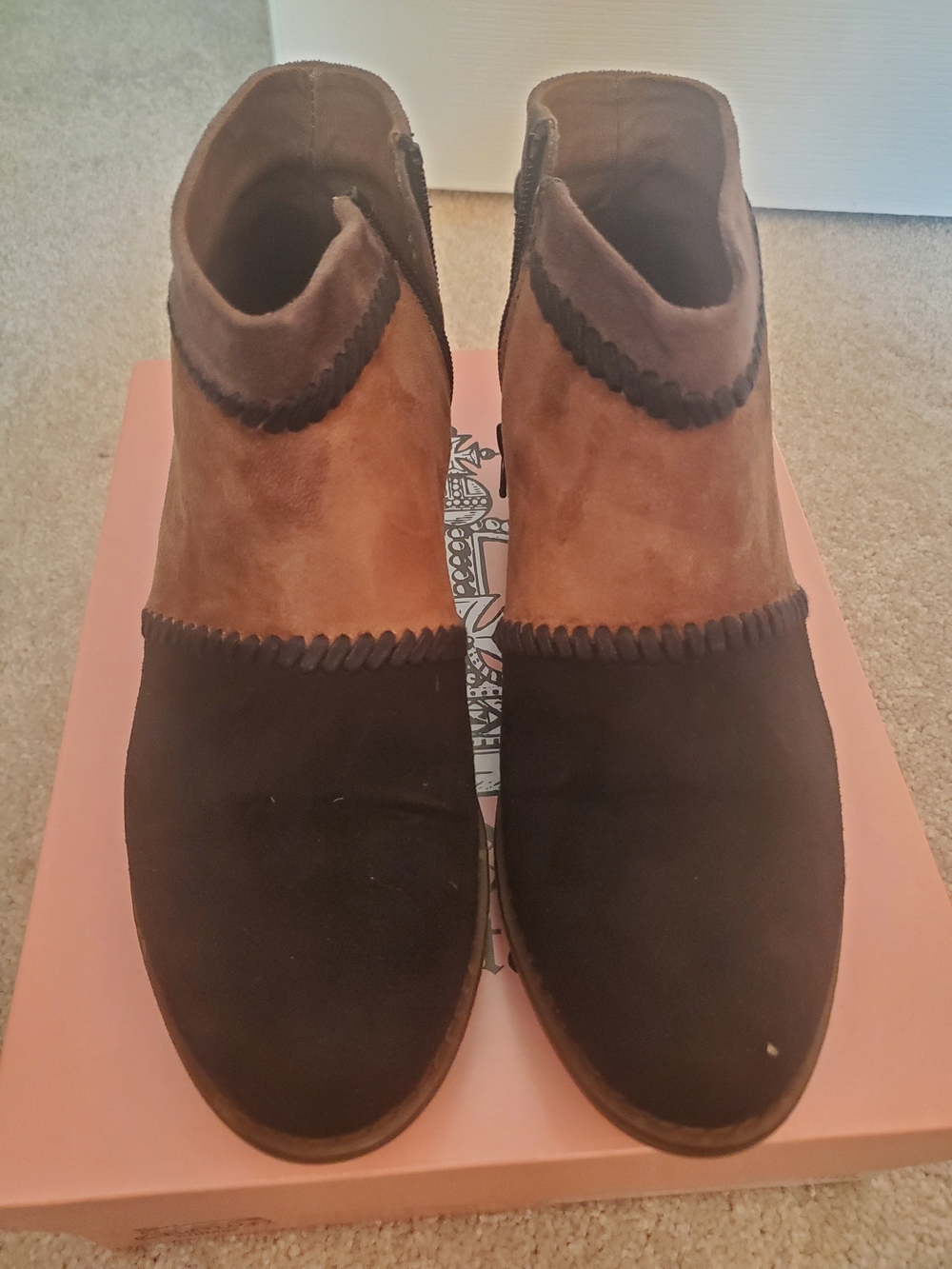 Roxy Two-Tone Brown Suede Ankle Booties